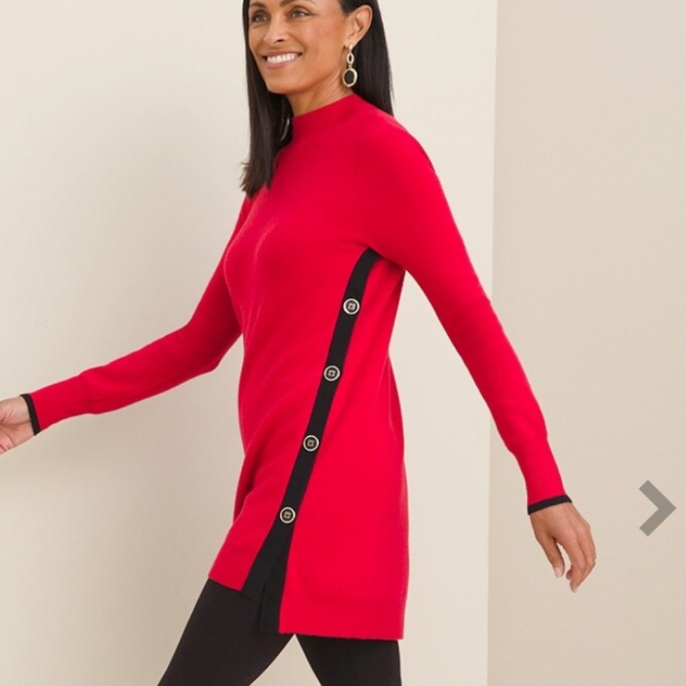 Chico’s Mock Neck Side Button Tunic with Contrasting Trim - Petite Large - NWT